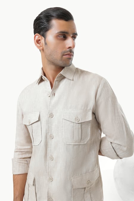 Buy Kustomeyes Beige Linen Desert Scout Pure Designer Shirt Online at Aza Fashions Buy_Kustomeyes_Beige Linen Desert Scout Pure Designer Shirt _Online_at_Aza_Fashions