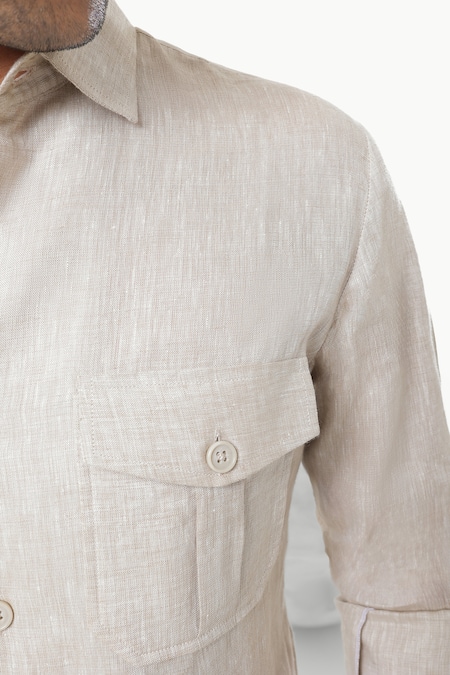 Kustomeyes Beige Linen Desert Scout Pure Designer Shirt at Aza Fashions Kustomeyes_Beige Linen Desert Scout Pure Designer Shirt _at_Aza_Fashions
