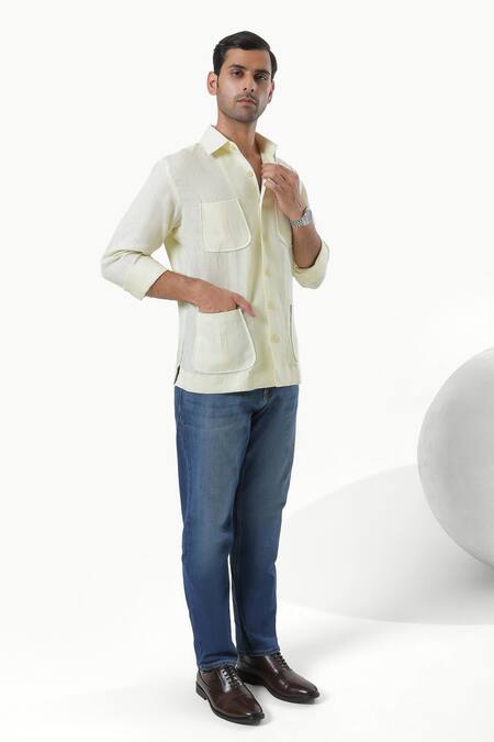 Kustomeyes_Lime Linen Citrus Field Yellow Pure Designer Shirt _Online_at_Aza_Fashions