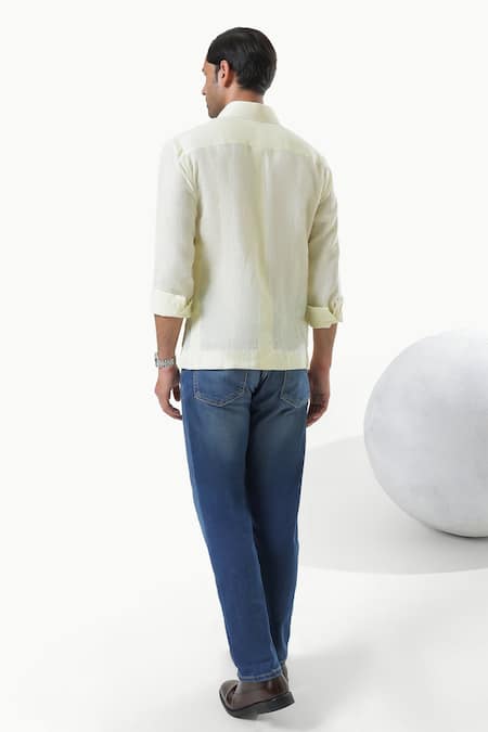 Kustomeyes Citrus Field Lime Yellow Pure Linen Designer Shirt 