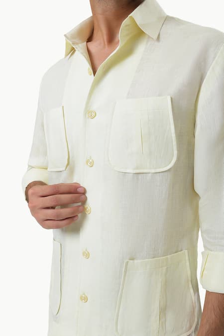 Kustomeyes_Lime Linen Citrus Field Yellow Pure Designer Shirt _at_Aza_Fashions