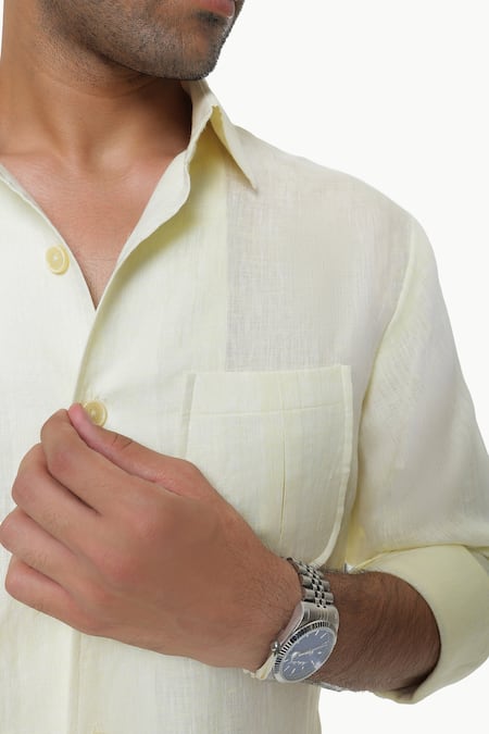 Buy_Kustomeyes_Lime Linen Citrus Field Yellow Pure Designer Shirt 