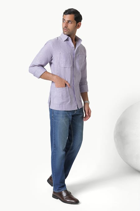 Kustomeyes Purple Linen Urban Dust Pure Designer Shirt Online at Aza Fashions Kustomeyes_Purple Linen Urban Dust Pure Designer Shirt _Online_at_Aza_Fashions