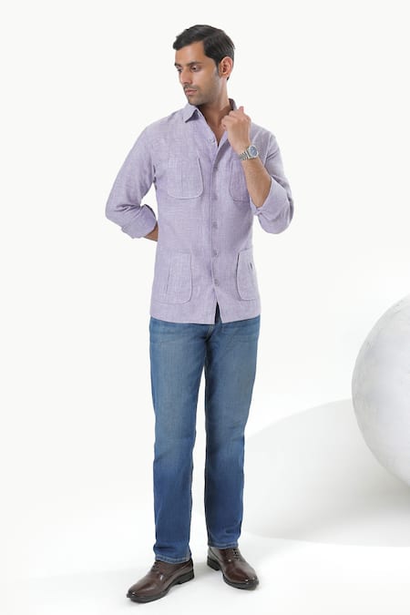 Kustomeyes Purple Linen Urban Dust Pure Designer Shirt 