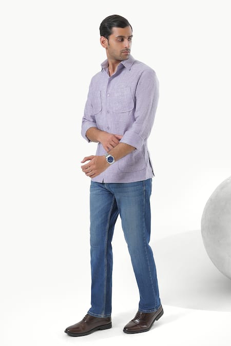 Buy Kustomeyes Purple Linen Urban Dust Pure Designer Shirt Online at Aza Fashions Buy_Kustomeyes_Purple Linen Urban Dust Pure Designer Shirt _Online_at_Aza_Fashions
