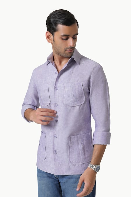 Shop Kustomeyes Purple Linen Urban Dust Pure Designer Shirt Online at Aza Fashions Shop_Kustomeyes_Purple Linen Urban Dust Pure Designer Shirt _Online_at_Aza_Fashions