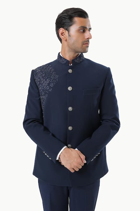 Kustomeyes_Blue Embroidery Imperial Dusk Designer Bandhgala And Pant Set _at_Aza_Fashions