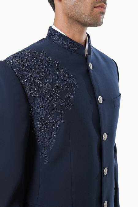 Shop_Kustomeyes_Blue Embroidery Imperial Dusk Designer Bandhgala And Pant Set 