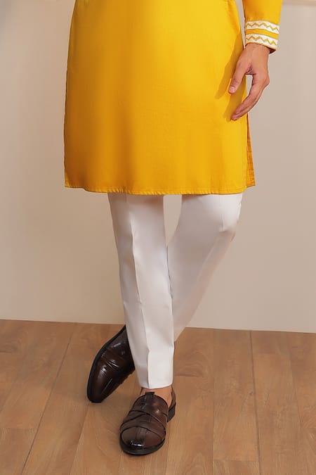 Kustomeyes_Mustard Cotton Embroidery Earth Ember Kurta And Pant Set _Online_at_Aza_Fashions