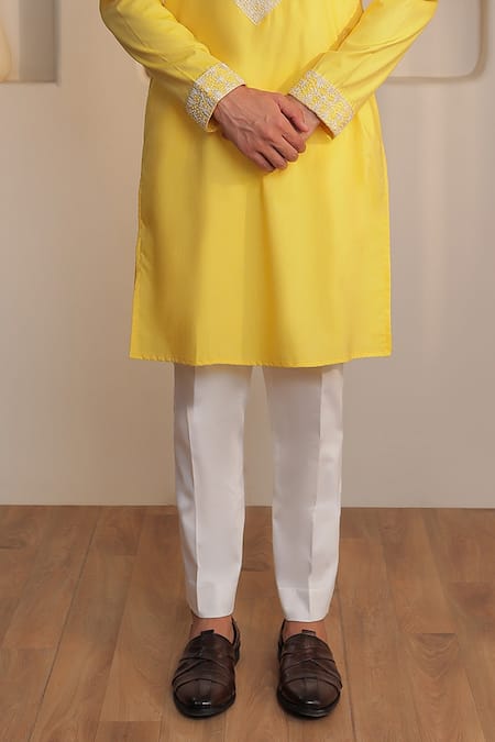 Buy Kustomeyes Yellow Cotton Embroidery Threaded Bloom Kurta Set Online at Aza Fashions Buy_Kustomeyes_Yellow Cotton Embroidery Threaded Bloom Kurta Set _Online_at_Aza_Fashions