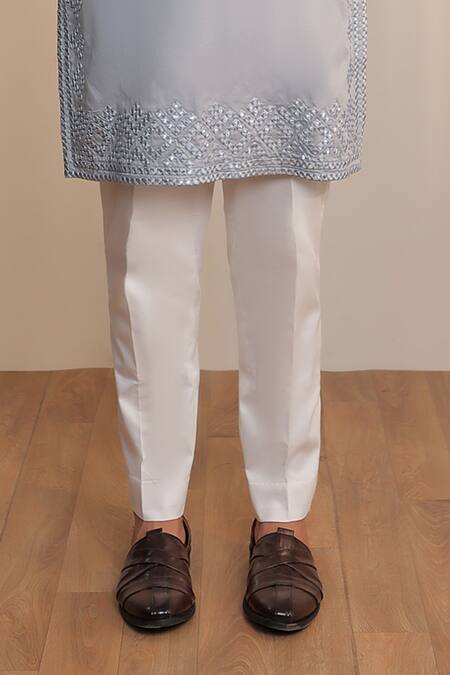 Kustomeyes_Gray Cotton Sequins, Embroidery Designer Shadow Gleam Kurta And Pant Set _Online_at_Aza_Fashions