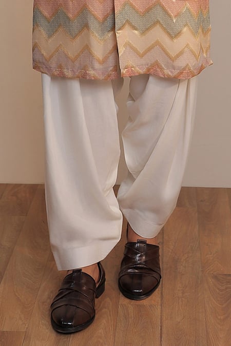 Kustomeyes_Beige Silk Designer Sandstone Bloom Kurta Set _Online_at_Aza_Fashions