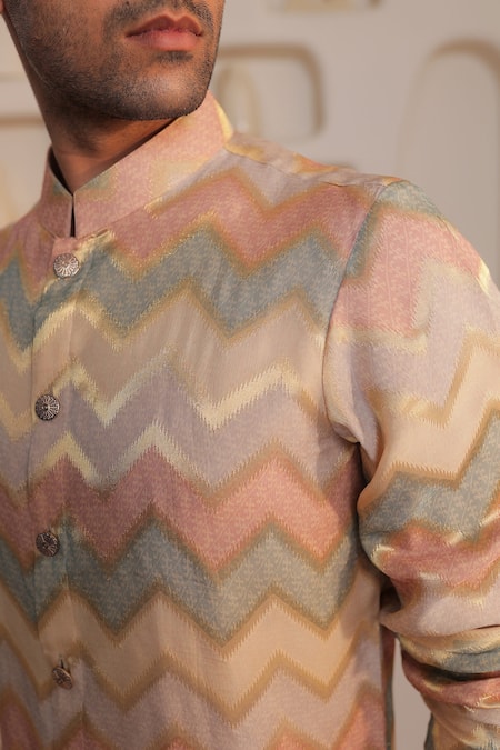 Buy_Kustomeyes_Beige Silk Designer Sandstone Bloom Kurta Set 