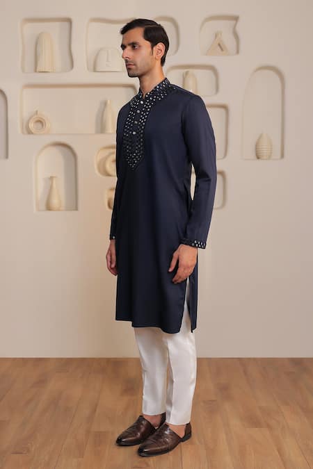 Shop_Kustomeyes_Blue Cotton Sequins, Embroidery Designer Midnight Shard Kurta Set _Online_at_Aza_Fashions