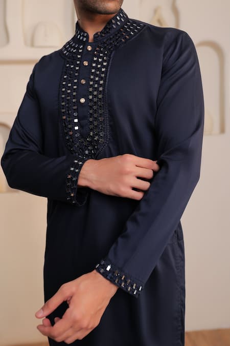 Kustomeyes_Blue Cotton Sequins, Embroidery Designer Midnight Shard Kurta Set _at_Aza_Fashions