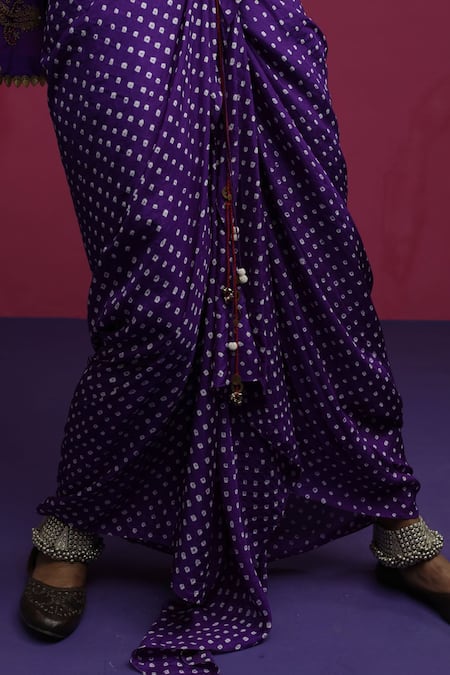 Pink City By Sarika_Purple Silk Embroidery Round Neck Peacock Paisley Kaftan Skirt Set _Online_at_Aza_Fashions