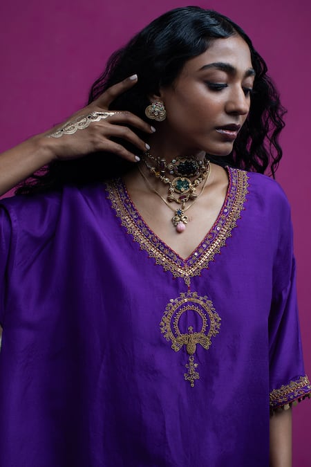 Buy Pink City By Sarika Purple Silk Embroidery Round Neck Peacock Paisley Kaftan Skirt Set Online at Aza Fashions Buy_Pink City By Sarika_Purple Silk Embroidery Round Neck Peacock Paisley Kaftan Skirt Set _Online_at_Aza_Fashions