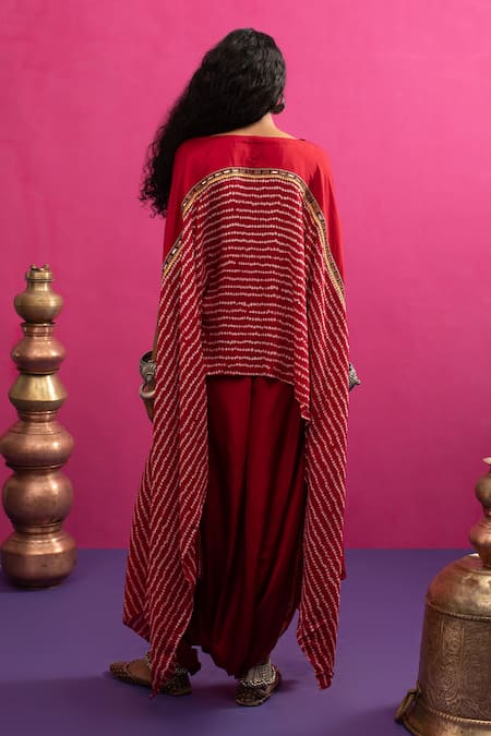 Pink City By Sarika Mangalya Red Bandhani Cape Set 