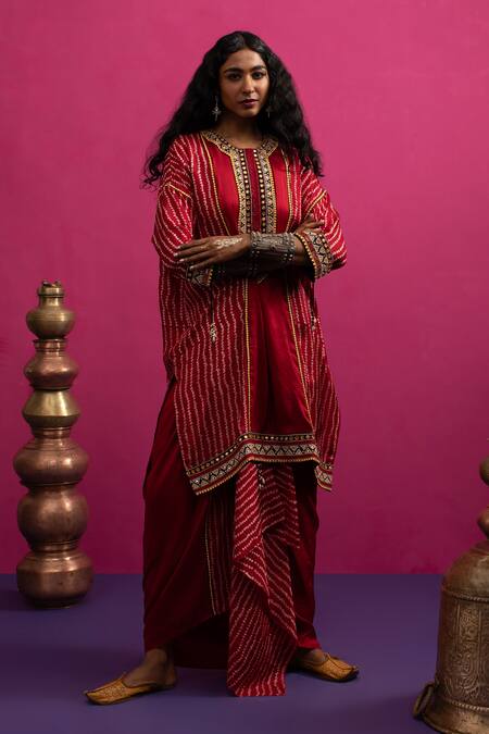 Buy Pink City By Sarika Red Silk Embroidery, Sequins Round Neck Lazy Stylefiesta Kaftan Skirt Set Online at Aza Fashions Buy_Pink City By Sarika_Red Silk Embroidery, Sequins Round Neck Lazy Stylefiesta Kaftan Skirt Set _Online_at_Aza_Fashions