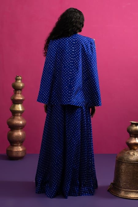 Pink City By Sarika Electrifying Blaire Electric Blaire Blue Bandhani Cape Set 