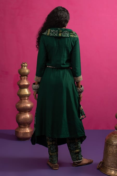 Pink City By Sarika Peacock Draped Kurta Set 