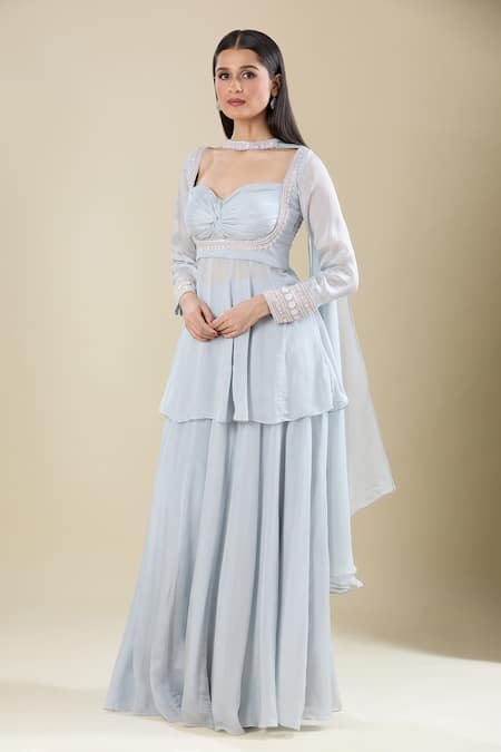 Samyukta Singhania Powder Blue Moti Embroidered Kurta Set 