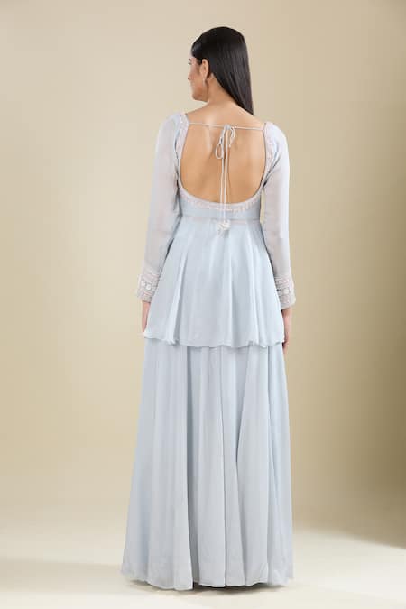 Samyukta Singhania Powder Blue Moti Embroidered Kurta Set 