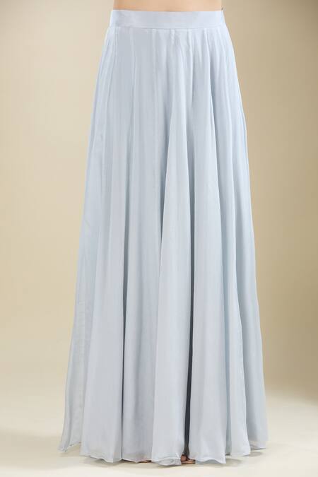 Buy_Samyukta Singhania_Blue Chinon Embroidery, Sequins Sweetheart Neck Powder Moti Kurta Set 