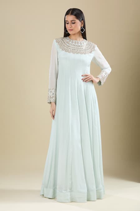 Samyukta Singhania Mint Green Mirror Work Anarkali Dress 