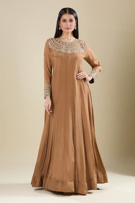 Samyukta Singhania Brown Zardozi Embroidered Anarkali 