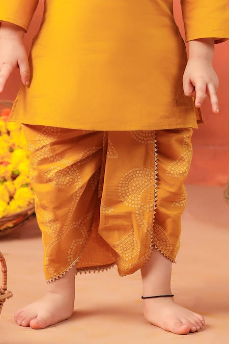 Buy_Cute Couture_Yellow Cotton Embroidery Vrindavan Kurta And Dhoti Pant Set 