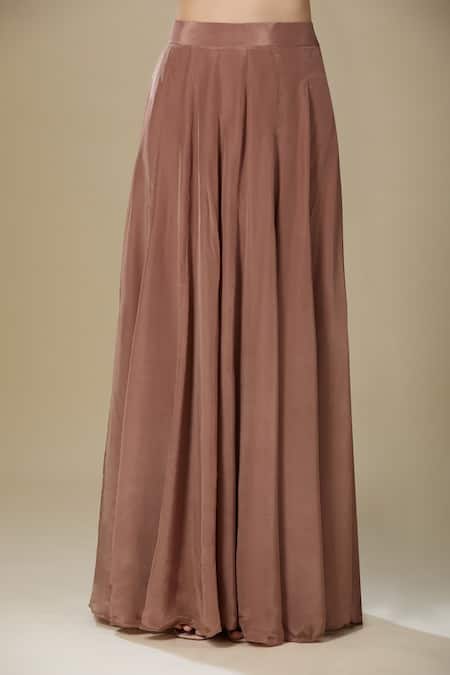 Buy_Samyukta Singhania_Brown Crepe Cut Work V-neck Heavy Dana Kaftan And Flared Pant 