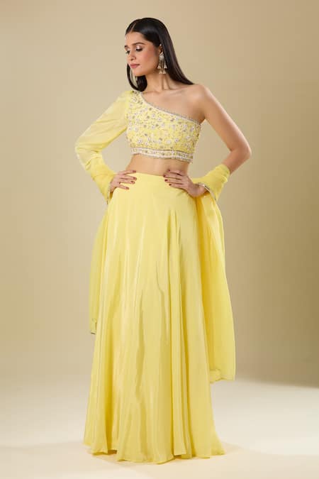 Samyukta Singhania Yellow Floral Embroidered Lehenga Set 