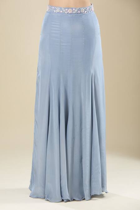 Buy_Samyukta Singhania_Gray Crepe Sequins Asymmetric Sequence Embroidered Grey Lehenga Set _Online_at_Aza_Fashions