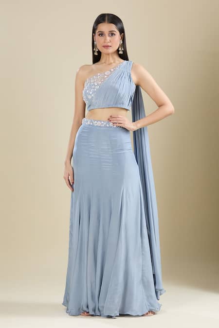 Shop_Samyukta Singhania_Gray Crepe Sequins Asymmetric Sequence Embroidered Grey Lehenga Set _Online_at_Aza_Fashions