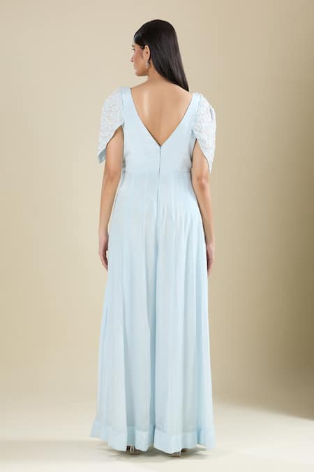 Samyukta Singhania Powder Blue Cut Dana Handwork Gown 