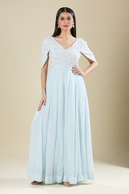 Samyukta Singhania Powder Blue Cut Dana Handwork Gown 