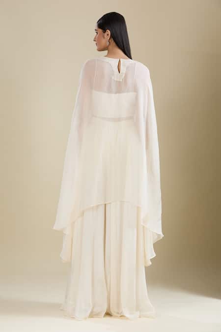 Samyukta Singhania White Kaftan Set with Flared Pant & Bustier 