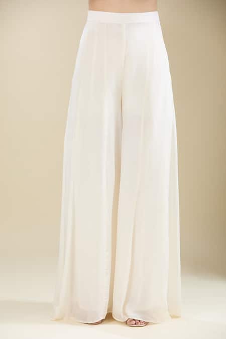 Buy_Samyukta Singhania_White Chinon, Tissue Cut Work, Sequins Kaftan Set With Flared Pant And Bustier 