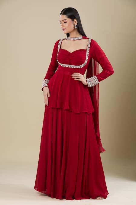 Samyukta Singhania Red Moti Embroidered Kurta Set 