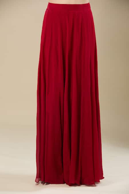 Samyukta Singhania_Red Chinon Embroidery Sweetheart Neck Moti Kurta Set _at_Aza_Fashions