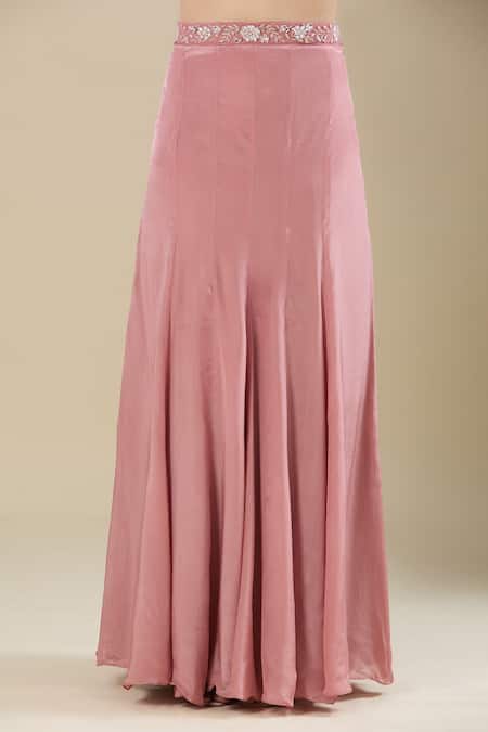 Samyukta Singhania_Rose Gold Crepe Embroidery, Sequins One Shoulder Sequence Lehenga Set _Online_at_Aza_Fashions