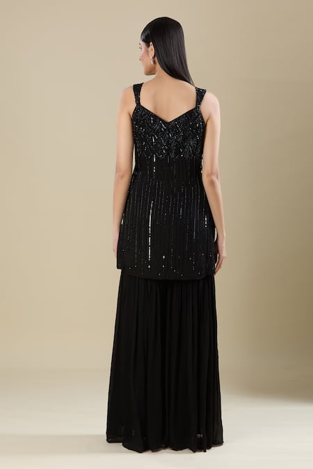 Samyukta Singhania Black Heavy Embroidered Kurta Sharara Set 