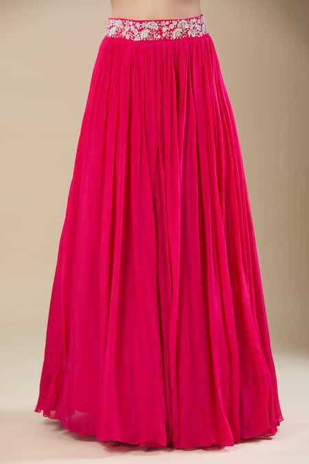 Shop Samyukta Singhania Pink Chinon Embroidery Off-shoulder, V-neck Hot Lehenga Set Online at Aza Fashions Shop_Samyukta Singhania_Pink Chinon Embroidery Off-shoulder, V-neck Hot Lehenga Set _Online_at_Aza_Fashions