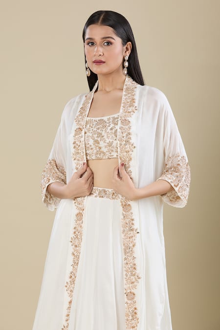 Shop Samyukta Singhania White Chinon Sequins, Embroidery Round Neck, Open Antique Sequence Lehenga Set Online at Aza Fashions Shop_Samyukta Singhania_White Chinon Sequins, Embroidery Round Neck, Open Antique Sequence Lehenga Set _Online_at_Aza_Fashions