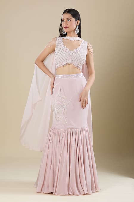 Samyukta Singhania Lilac Heavy Cut Dana Lehenga Set 