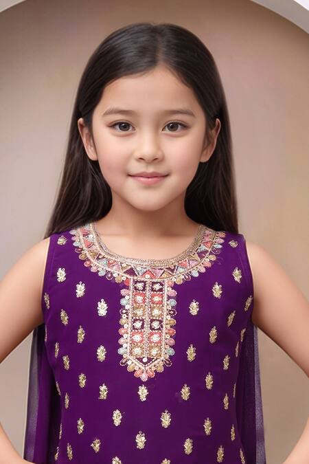 Buy Petite Pomme Purple Georgette Sequins, Embroidery Kurta Set Online at Aza Fashions Buy_Petite Pomme_Purple Georgette Sequins, Embroidery Kurta Set_Online_at_Aza_Fashions