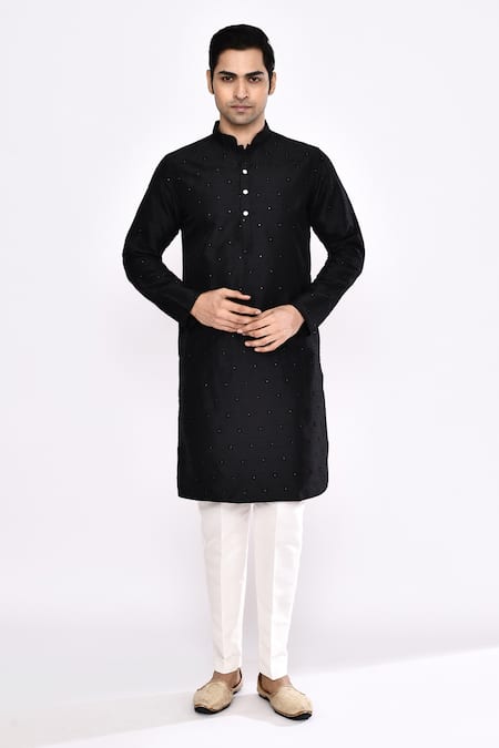 Arihant Rai Sinha Black Silk Blend Long Kurta 