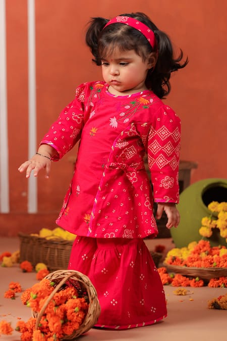 Shop_Cute Couture_Pink Cotton Embroidery Radha Rani Sharara Set _Online_at_Aza_Fashions