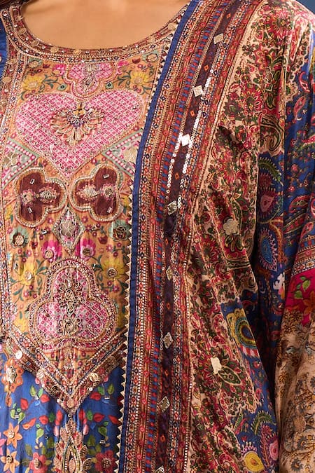 Buy Samyukta Singhania Blue Embroidery, Tassels Round Neck Kurta Palazzo Set Buy_Samyukta Singhania_Blue Embroidery, Tassels Round Neck Kurta Palazzo Set